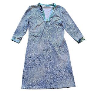 J.McLaughin Gisel Tunic Catalina V Neck Speckle Blue/White/Green Patterned Small